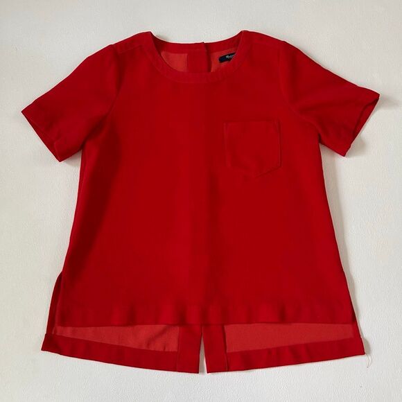 Madewell Red Short Sleeve Top Size Small Pocket Detail Split Hem - Picture 1 of 4